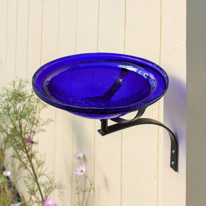 12.5" Reflective Crackle Glass Birdbath Bowl with Wall Mount Bracket Cobalt Blue - Achla Designs: Weather-Resistant, No Assembly Required