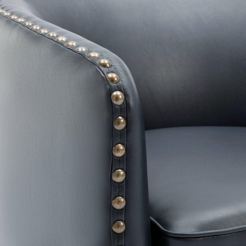 Comfort Pointe Tyler Swivel Arm Chair Midnight Blue: Upholstered, Nailhead Trim, Foam Filled, Wood Frame