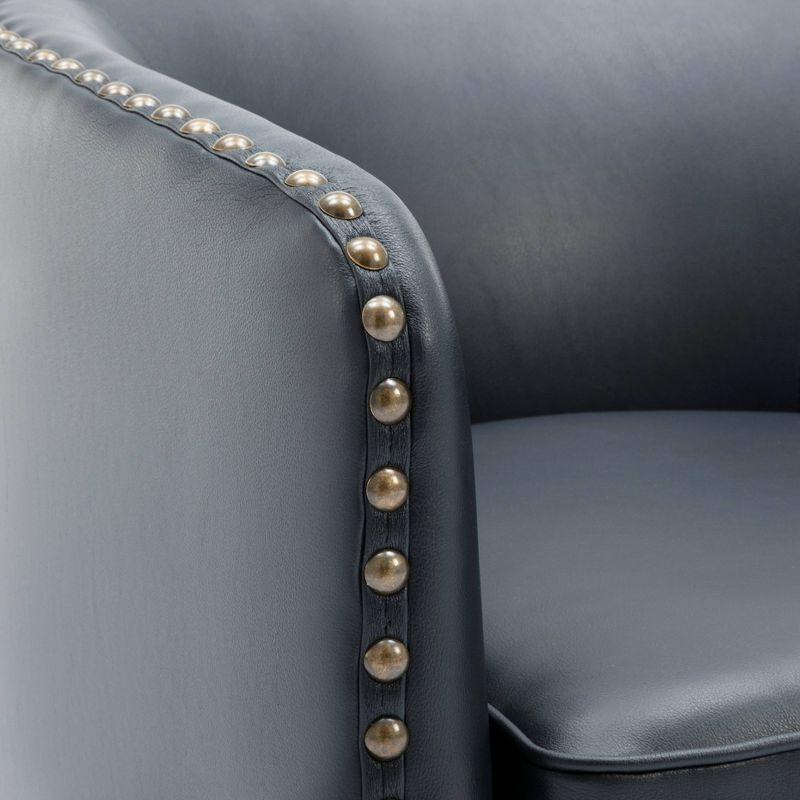 Midnight Blue Faux Leather Transitional Barrel Swivel Accent Chair