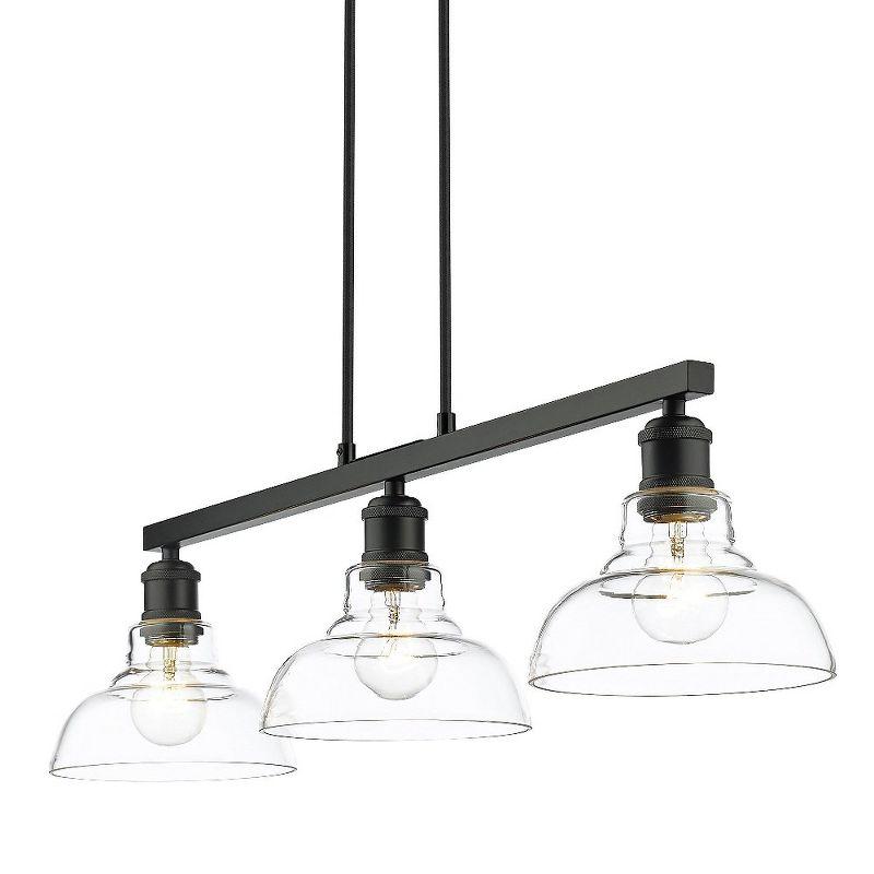 Matte Black Industrial 3-Light Semi-Flush with Clear Glass