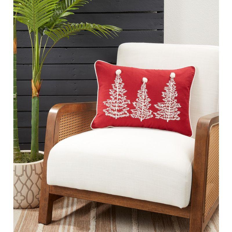 Saro Lifestyle Charming Christmas Trees Throw Pillow Cover, 14"x20", Red