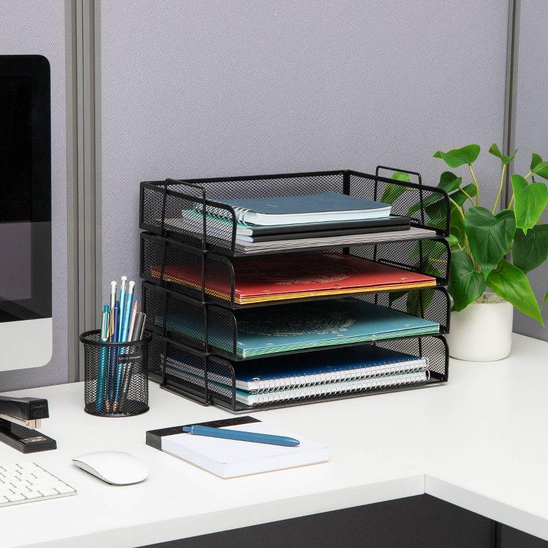 Mind Reader Stackable Paper Tray, Desktop Organizer, File Storage, Office, Metal Mesh, 14"L x 9.75"W x 11.25"H, 4 Pieces