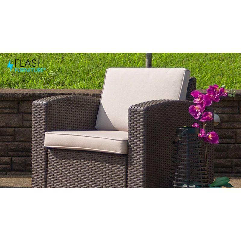 Flash Furniture Chocolate Brown Faux Rattan Chair with All-Weather Beige Cushion