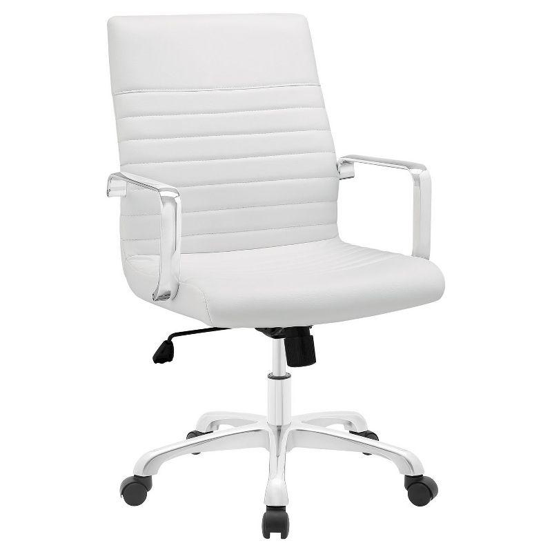 White Ergonomic Vinyl Swivel Office Chair with Fixed Arms