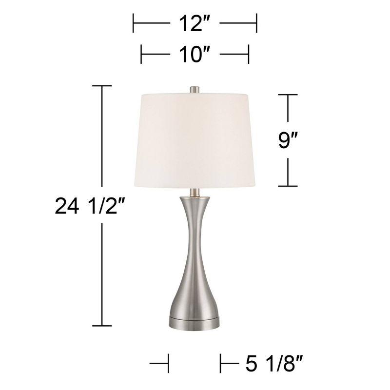 Brushed Nickel Modern Table Lamps Set with White Drum Shades