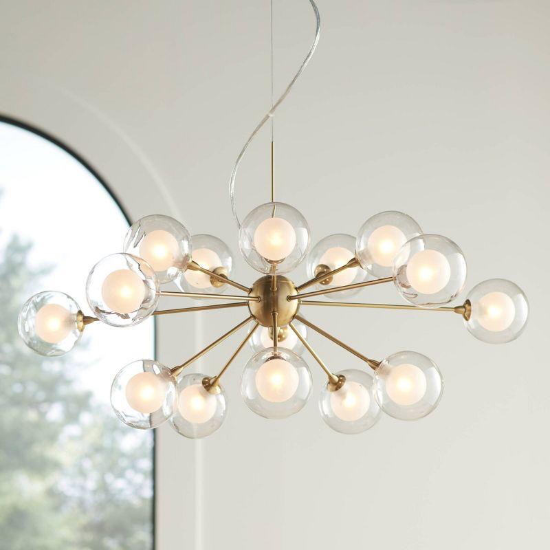 Antique Brass 30" Sputnik Chandelier with Frosted Glass Shades