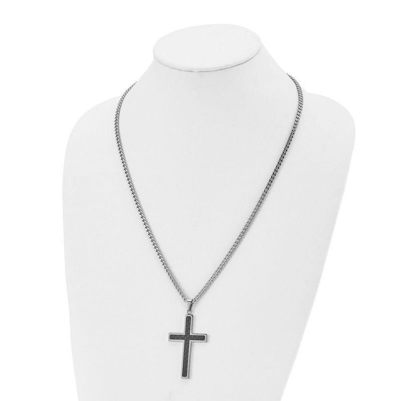 Black Bow Jewelry Men's Stainless Steel & Blk Carbon Fiber Large Cross Necklace, 24 Inch