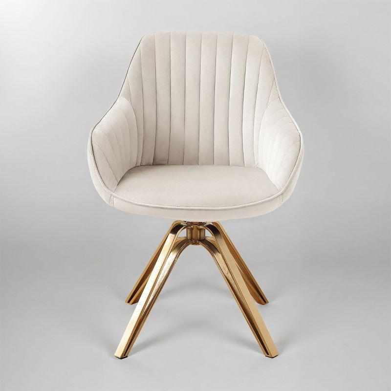Art Leon Comfortable Velvet Swivel Accent Armchair with Golden Legs, Off White