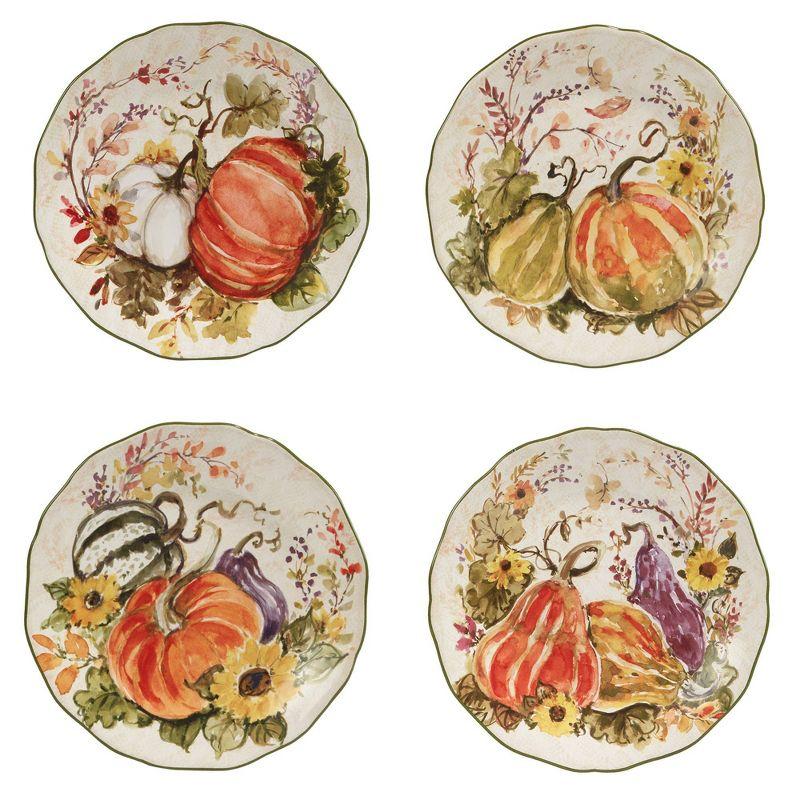 Harvest Floral Ceramic Round Dessert Plates, Set of 4