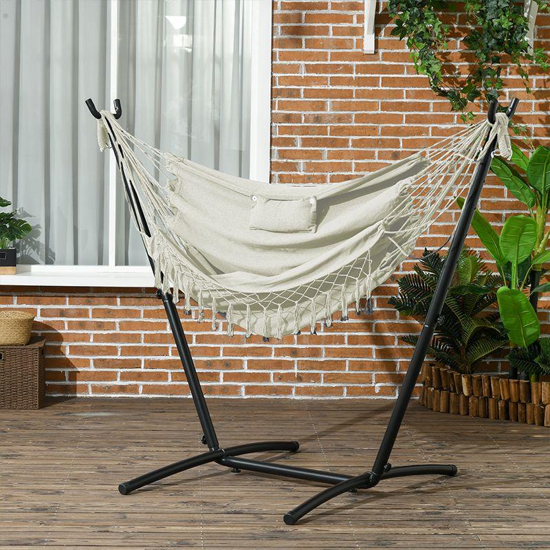 Cream White Cotton Hammock Swing Chair with Stand and Headrest