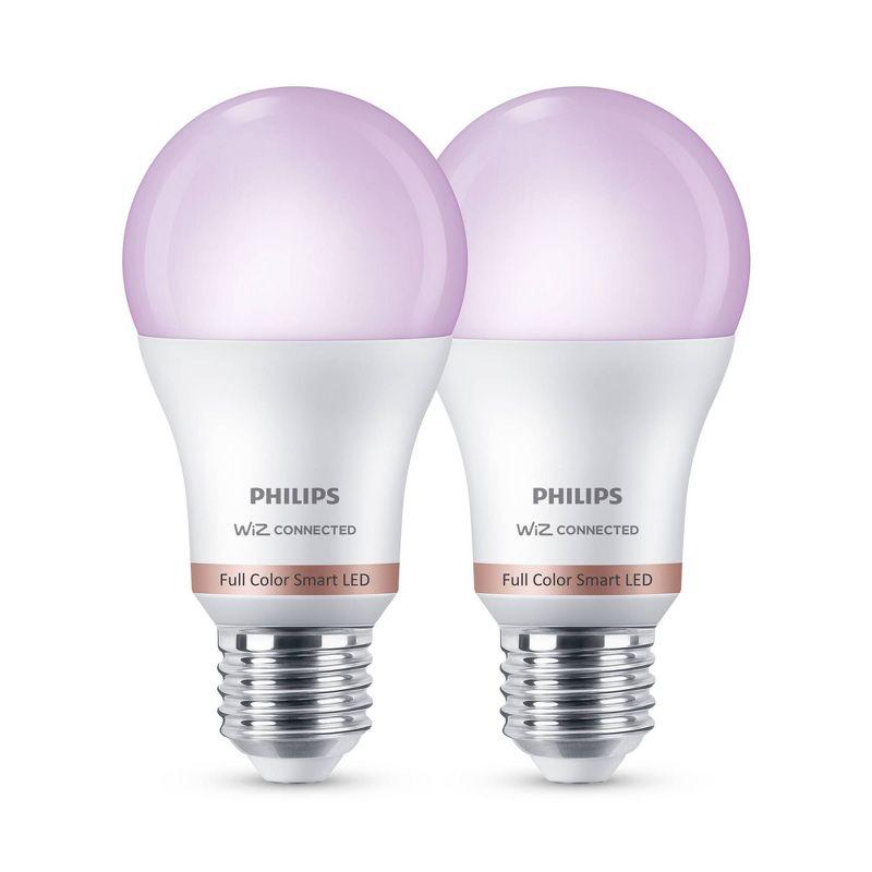 Philips 2pk 8.8W Smart LED Wi-Fi and Bluetooth A19 Color: Energy Star, Dimmable, 800 Lumens, Apple HomeKit Compatible