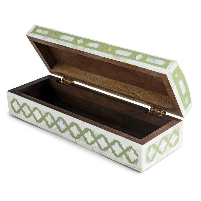 Jodhpur Mother of Pearl Decorative Box, Olive, 12"