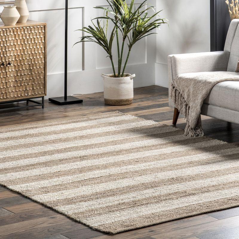 Handwoven Off-White and Stripe Jute Runner Rug, 2'6" x 6'