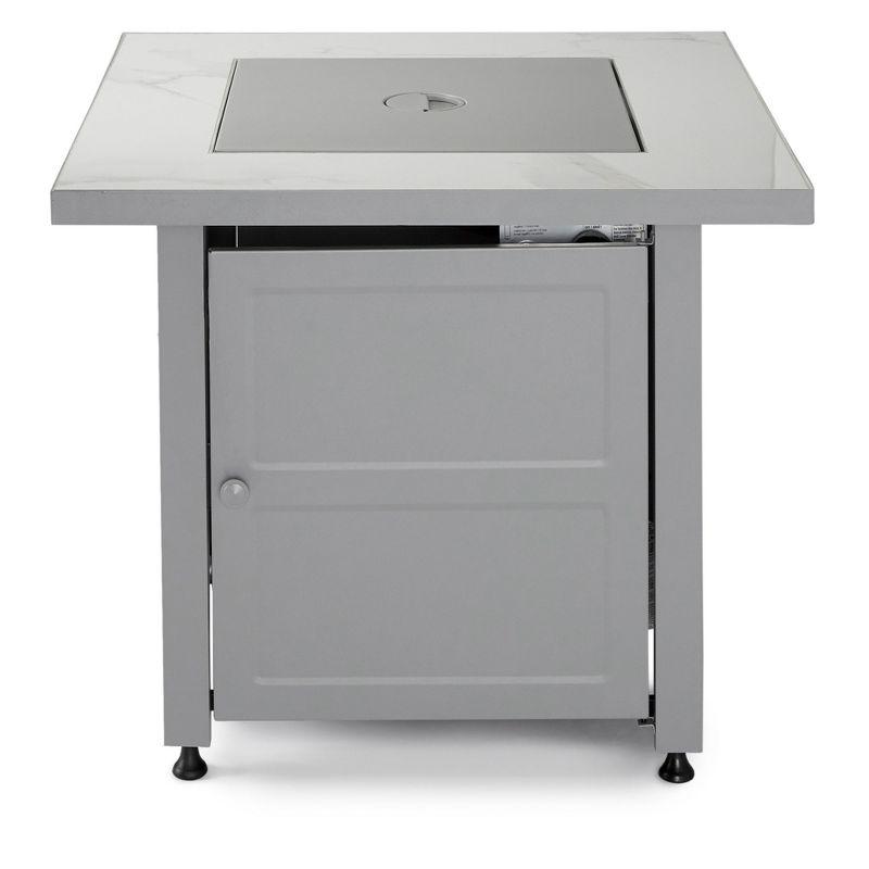 Mr. Bar-B-Q Endless Summer All Weather Outdoor Fire Pit Table with Faux Marble Finish, Black Glass