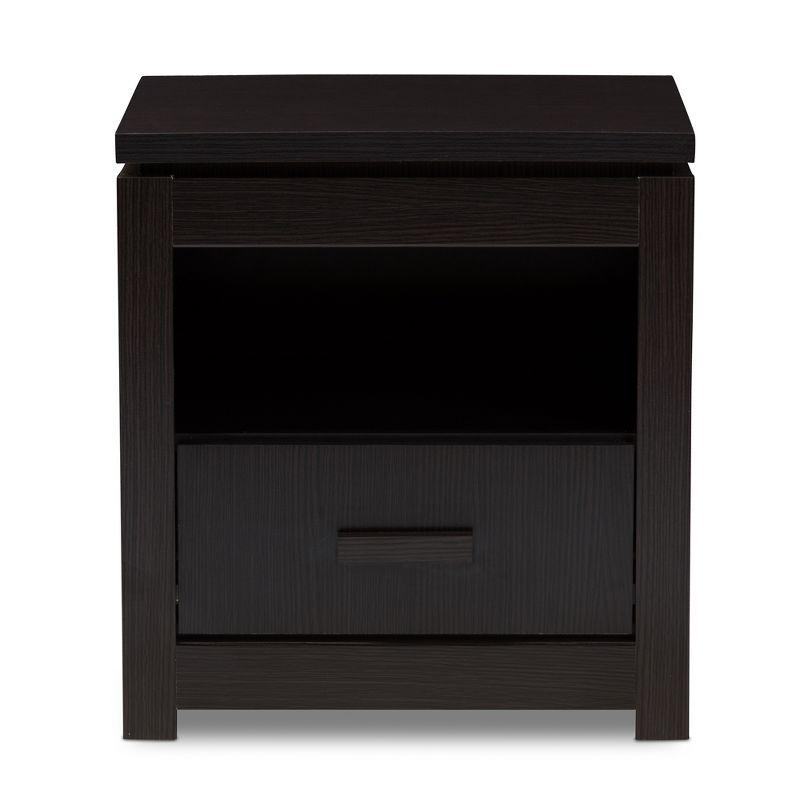 Bienna Modern and Contemporary 1 Drawer Nightstand: Bedside Storage, Wenge Finish - Baxton Studio