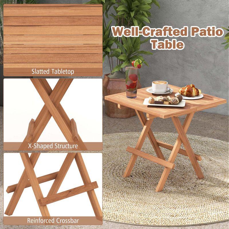 Costway Patio Folding Side Table Indonesia Teak Wood Square Slatted Tabletop Portable Picnic