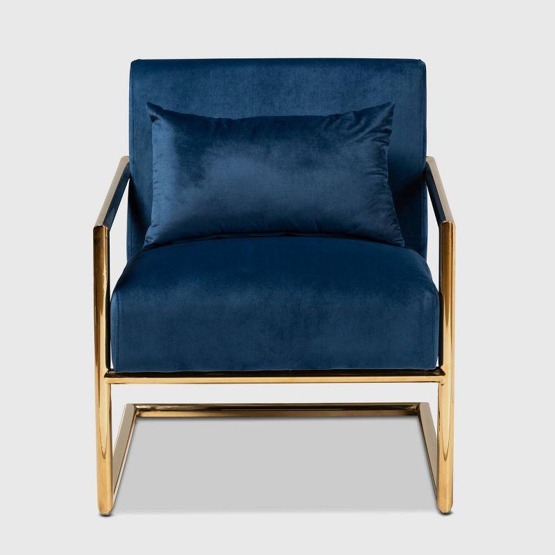 Mira Velvet Upholstered Metal Lounge Chair Navy Blue/Gold - Baxton Studio: Plush Seating for Home Office, No Assembly Required