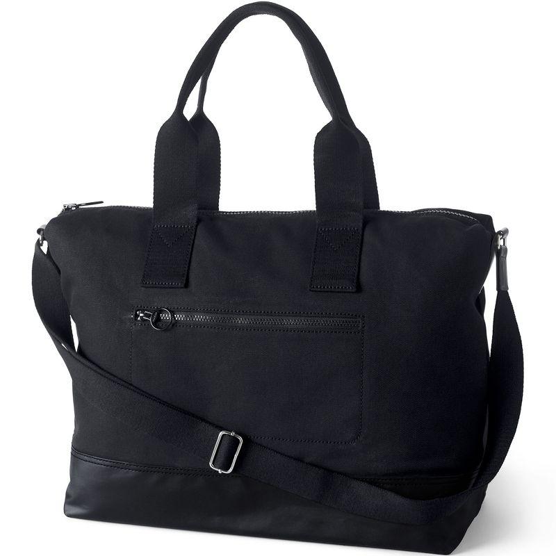 Black Cotton Canvas Weekender Duffel Bag with Shoulder Strap