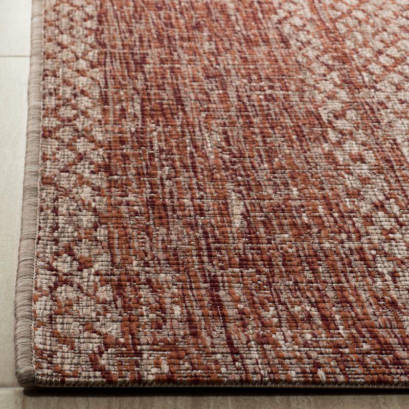 6'7" Square Off-White and Terracotta Synthetic Area Rug