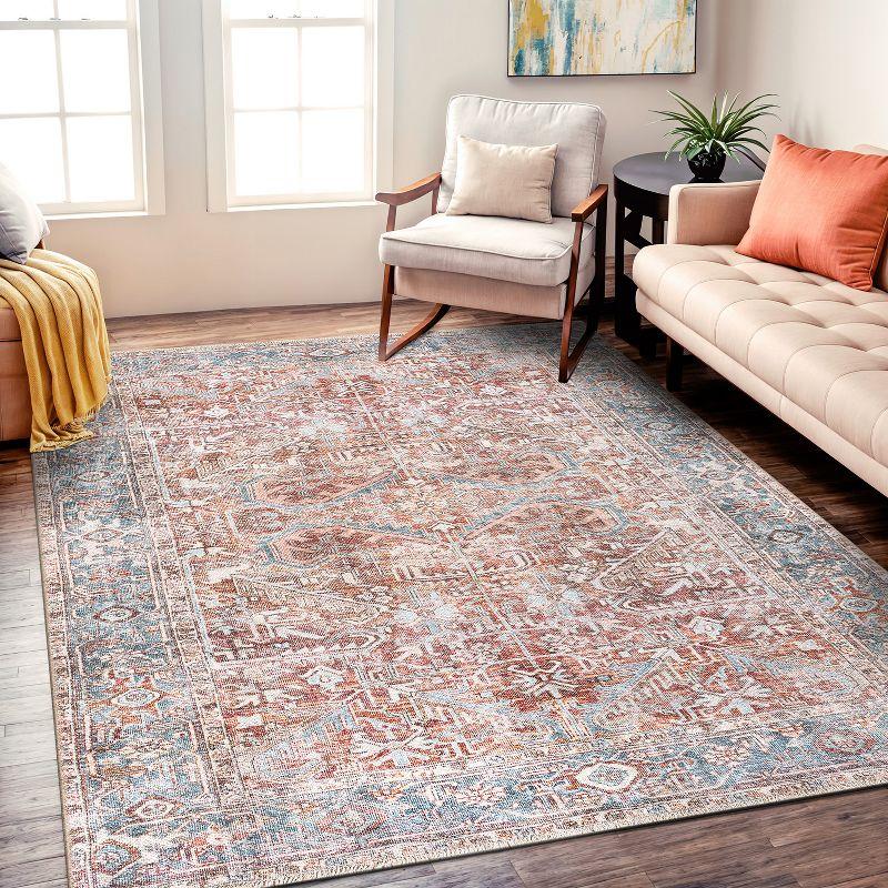 World Rug Gallery Vintage Distressed Machine Washable Area Rug- RED 5' X 7'