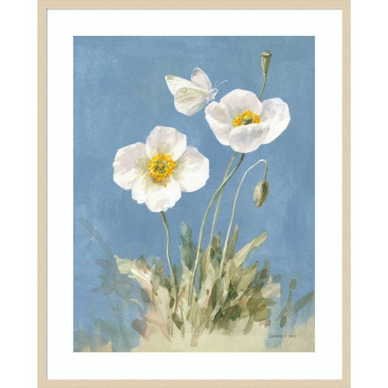 33" x 41" White Poppies Botanical Giclee Print with Hardwood Frame