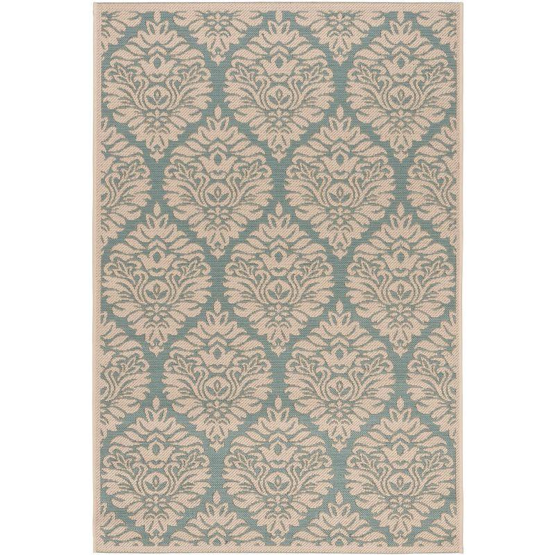 Aqua and Cream Rectangular Non-slip Synthetic Rug, 26" x 4"