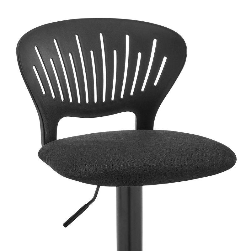 Padua Adjustable Barstool with Upholstery and Metal Finish Black - Armen Living: Swivel, Foam-Padded, 23-32" Height