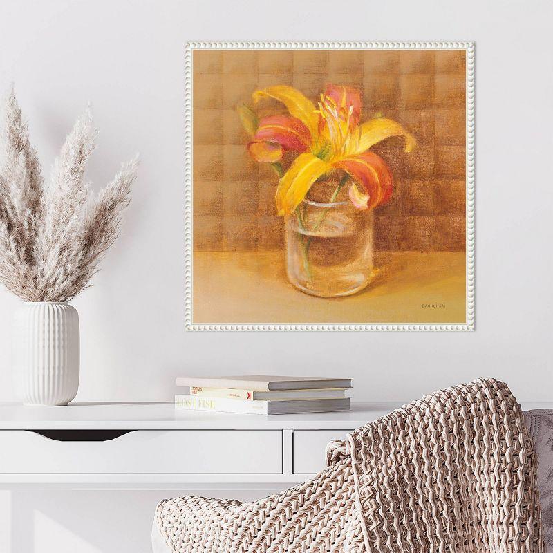 22"x22" White Framed Canvas Print with Vibrant Lily in Glass