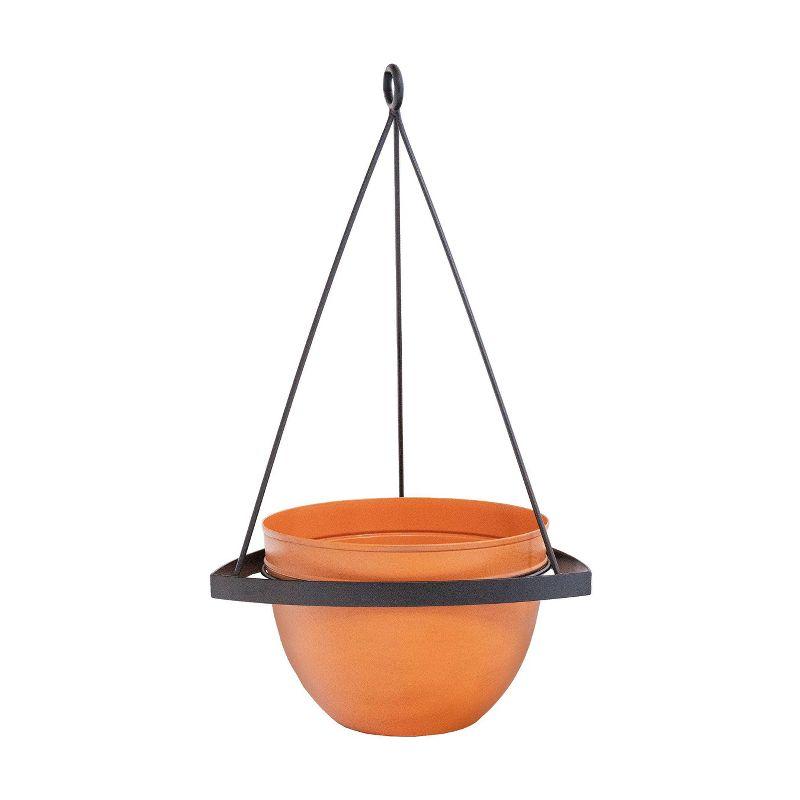 28" Black Wrought Iron Hanging Planter with Orange Pot