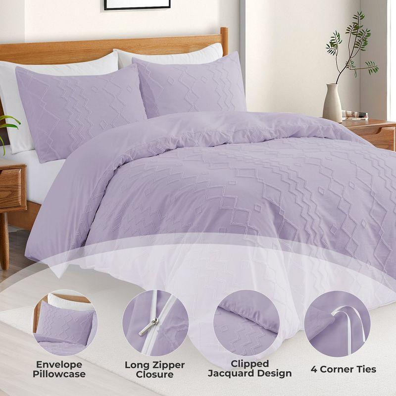 Peace Nest Tufted Clipped Jacquard Geometric Duvet Cover & Pillowcase Set, Diamonds Purple, Twin, 68"x90"