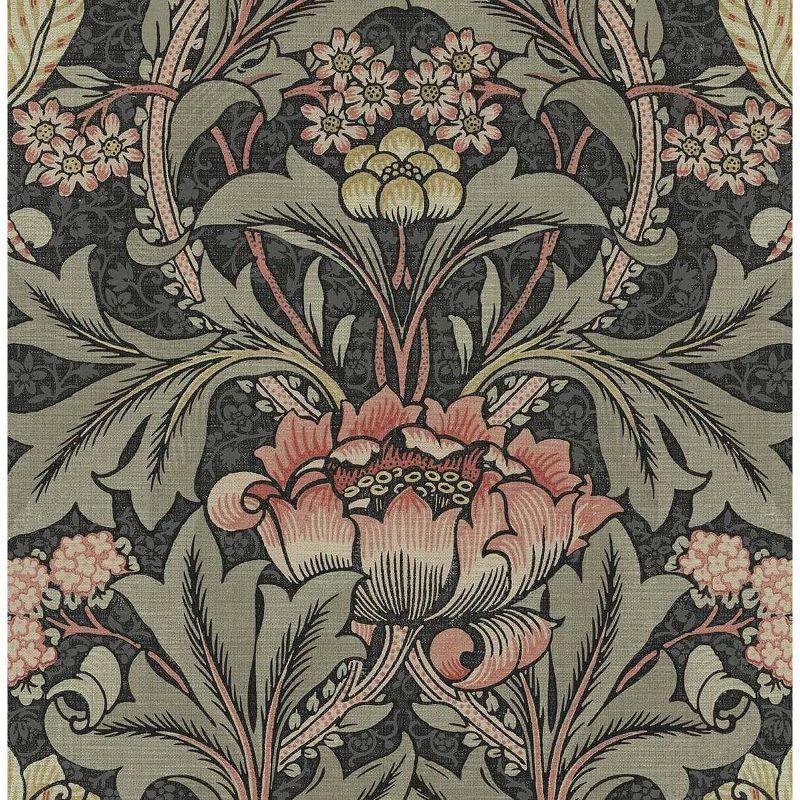 NextWall Acanthus Floral Peel and Stick Wallpaper Charcoal Gray: Vintage Botanical Vinyl, Self-Adhesive, Washable, 30.75 Sq Ft Coverage