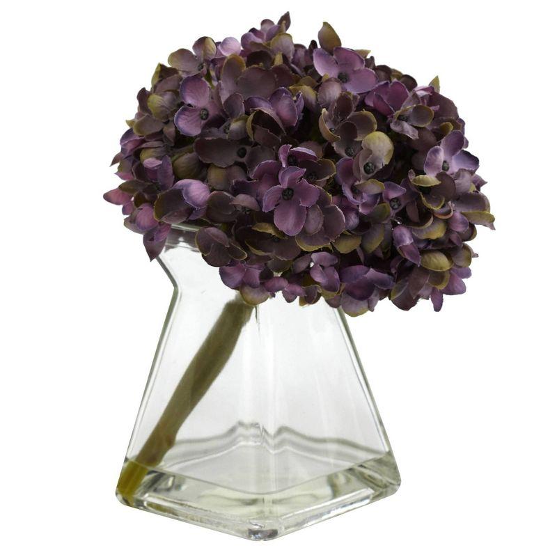 Nearly Natural Set of 3 Artificial Hydrangea Plant in Glass Vase: Faux Floral Decor, Indoor Tabletop Display