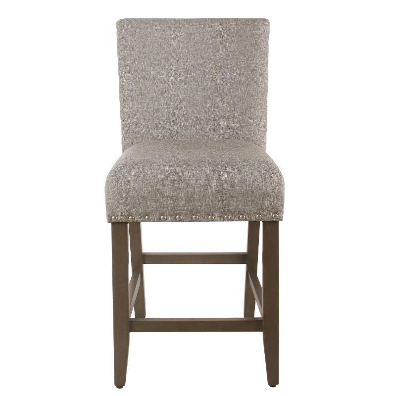 24" Upholstered Counter Height Barstool with Nailheads Sterling Gray - HomePop: Padded Back, Wood Legs