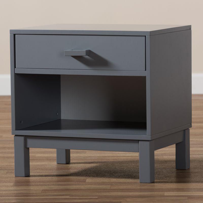Deirdre Modern and Contemporary Wood 1 Drawer Nightstand Gray - Baxton Studio: Rubberwood, Engineered Frame, Open Shelf