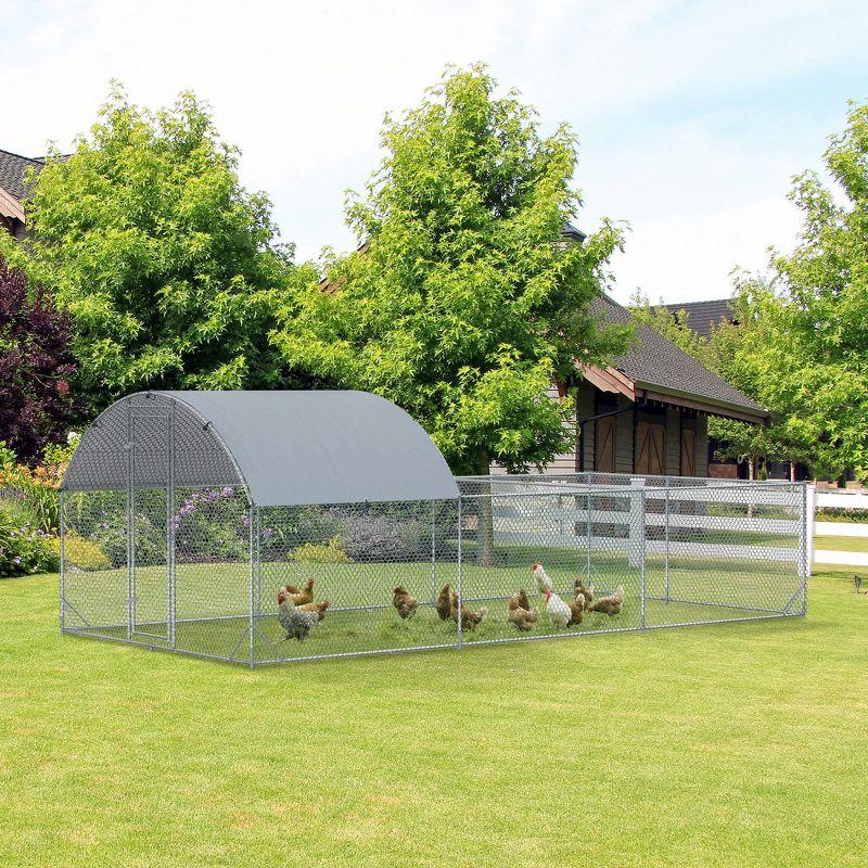 Large Silver Metal Walk-In Chicken Coop with Waterproof Cover