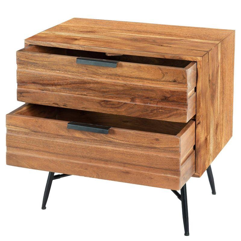 The Urban Port 2 Drawer Wooden Nightstand with Metal Angled Legs Brown/Black