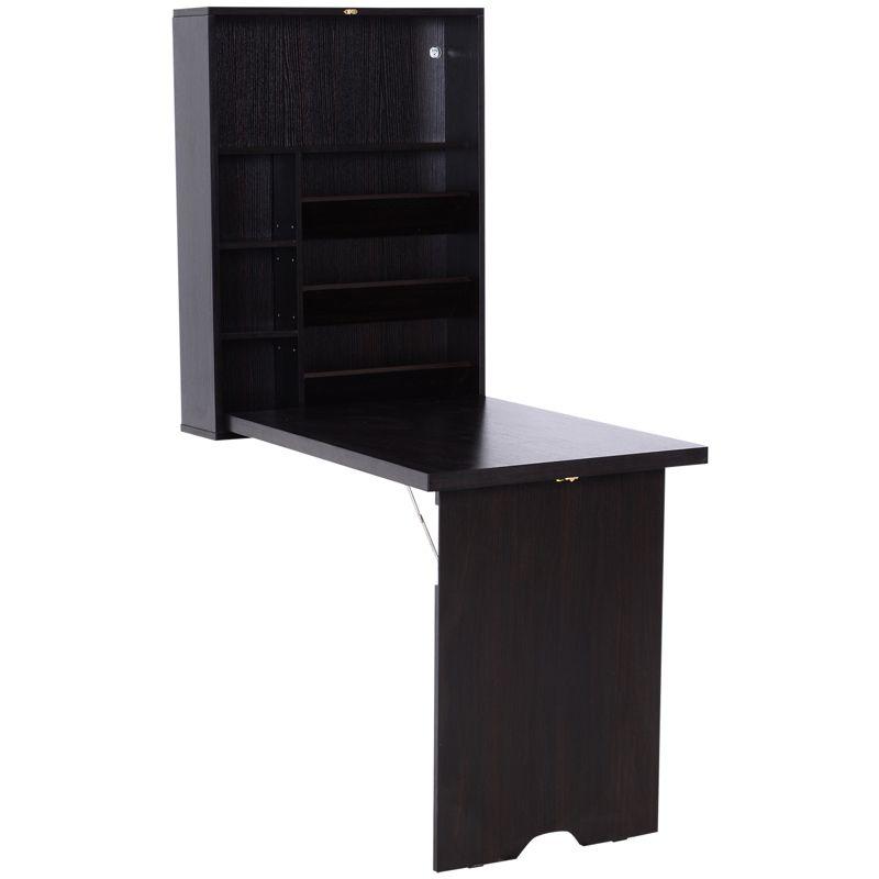 Espresso Brown Foldable Wall Mounted Writing Desk with Storage