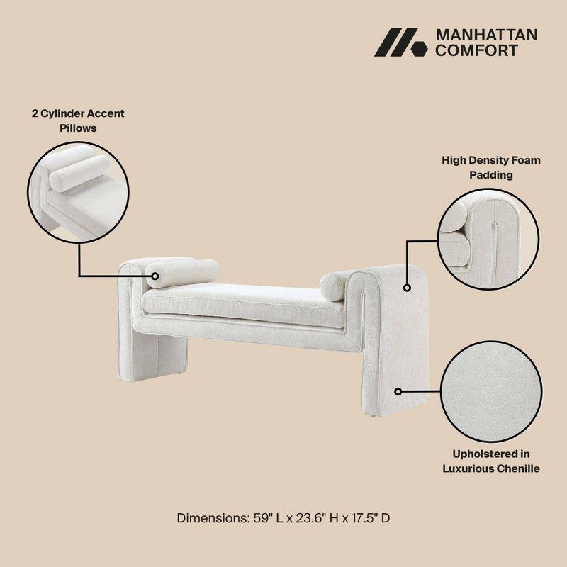 Manhattan Comfort 59" Concord Modern Chenille Upholstered Bench Ivory
