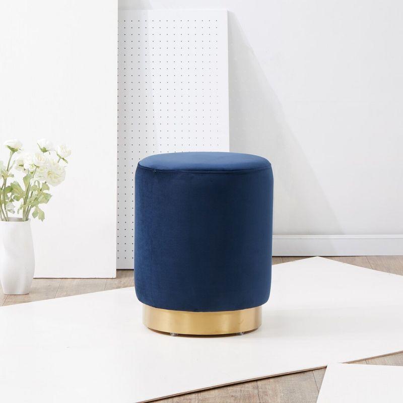 Elsworth Navy Velvet Ottoman with Brass Base