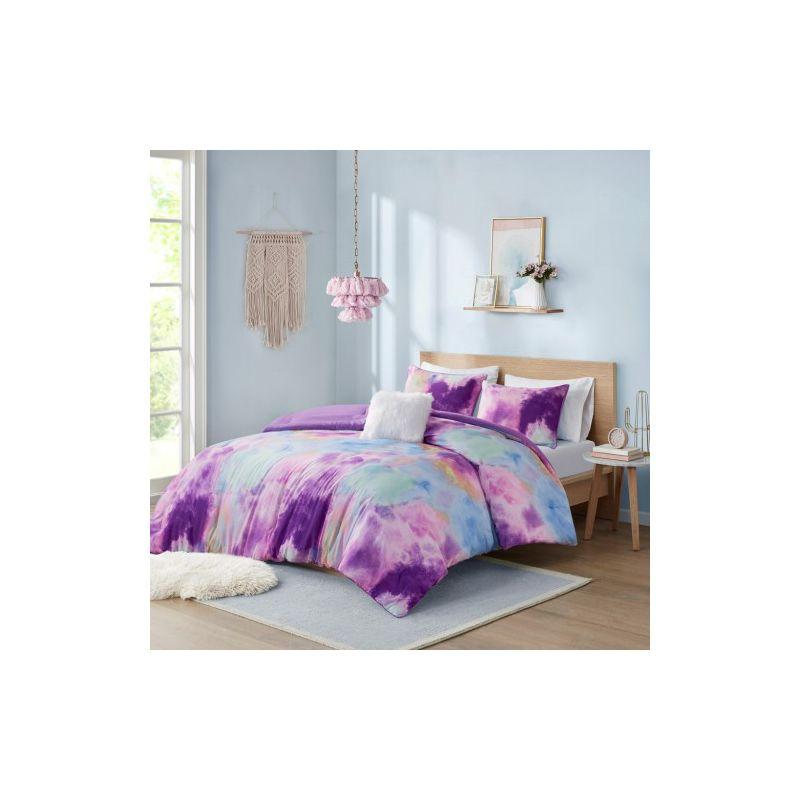 Cassiopeia Watercolor Tie Dye Printed Comforter Set with Throw Pillow