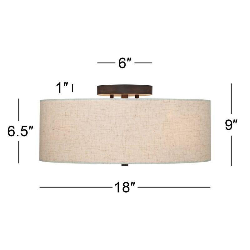 Regency Hill Sylvan Modern Ceiling Light Flush Mount Fixture 18" Wide Bronze 4-Light Oatmeal Fabric Drum Shade for Bedroom Kitchen Living Room Hallway