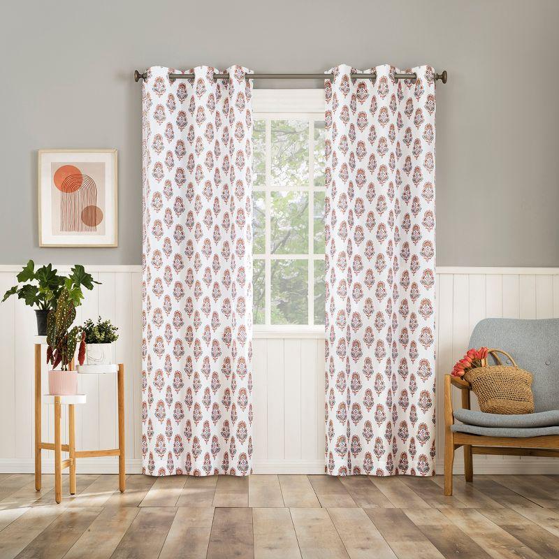 No. 918 Light Filtering Semi-Sheer Avie Global Medallion Grommet Curtain Panel Apricot Orange