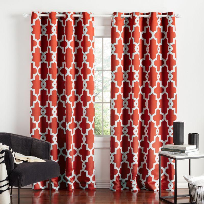 Exclusive Home Ironwork Sateen Woven Room Darkening Blackout Grommet Top Curtain Panel Pair