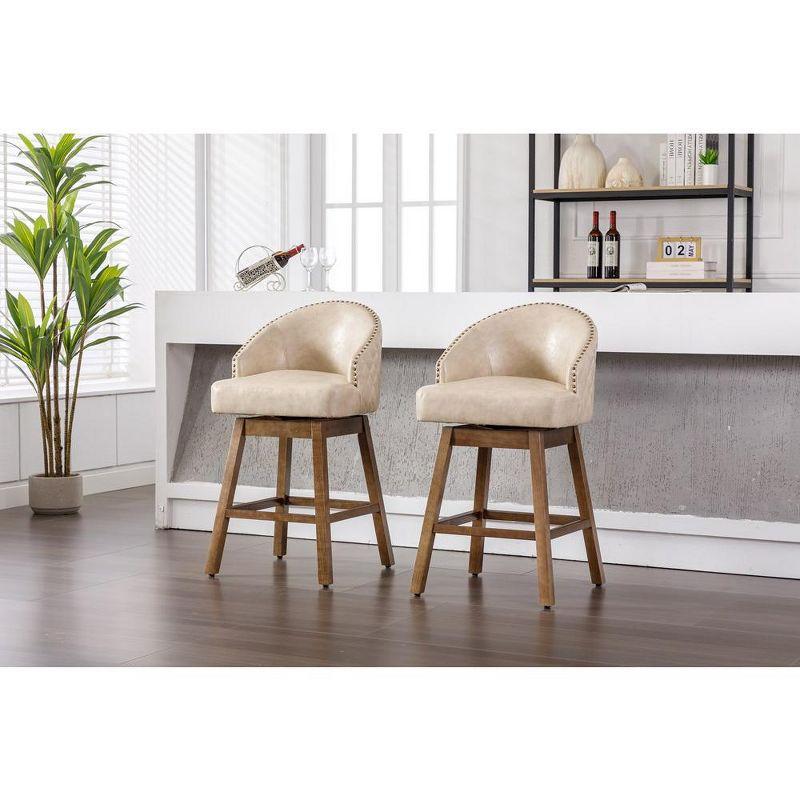 Bar Stools Set Of 2, 360 Degree Swivel Counter Height Chairs With Footrest For Kitchen Dining Room Living Room