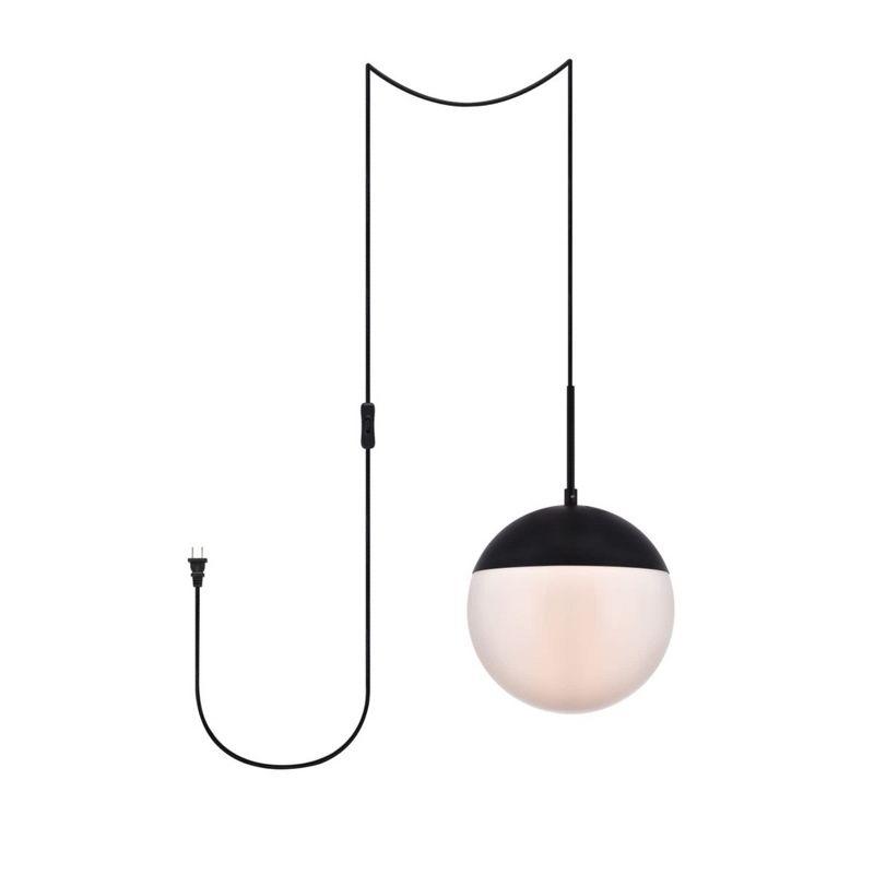 Elegant Lighting Eclipse 1 Light Black plug in pendant With Frosted White Glass