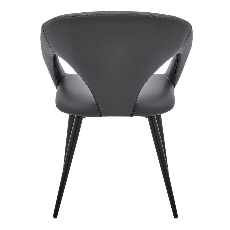 Armen Living Set of 2 Elin Faux Leather and Black Metal Dining Chairs Gray: Curved Back, Foam-Filled, Armless Design