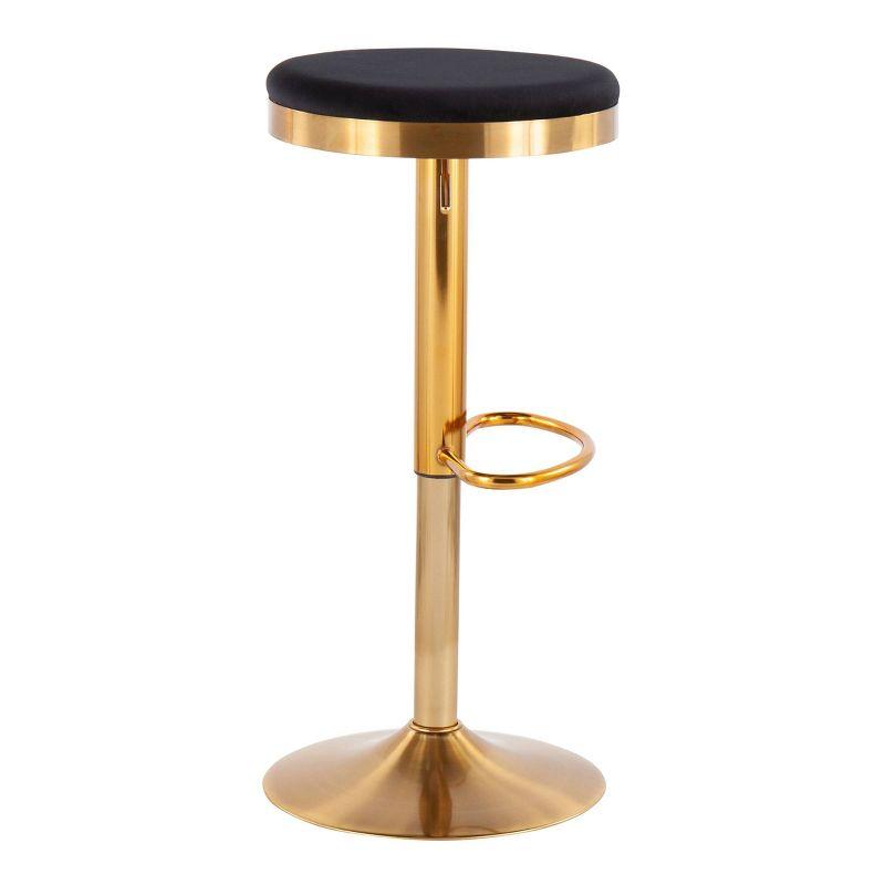 Set of 2 Dakota Glam Adjustable Barstools Steel/Velvet Gold/Black - LumiSource: Swivel, Footrest, Mid-Century Modern Design