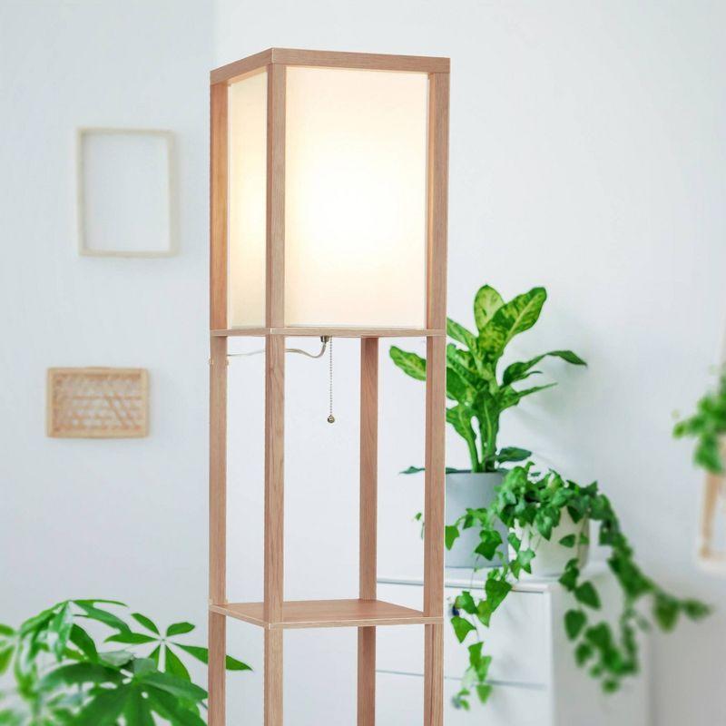 Brightech Maxwell 63 in. Modern 3-Shelf LED Floor Lamp with Fabric Square Shade