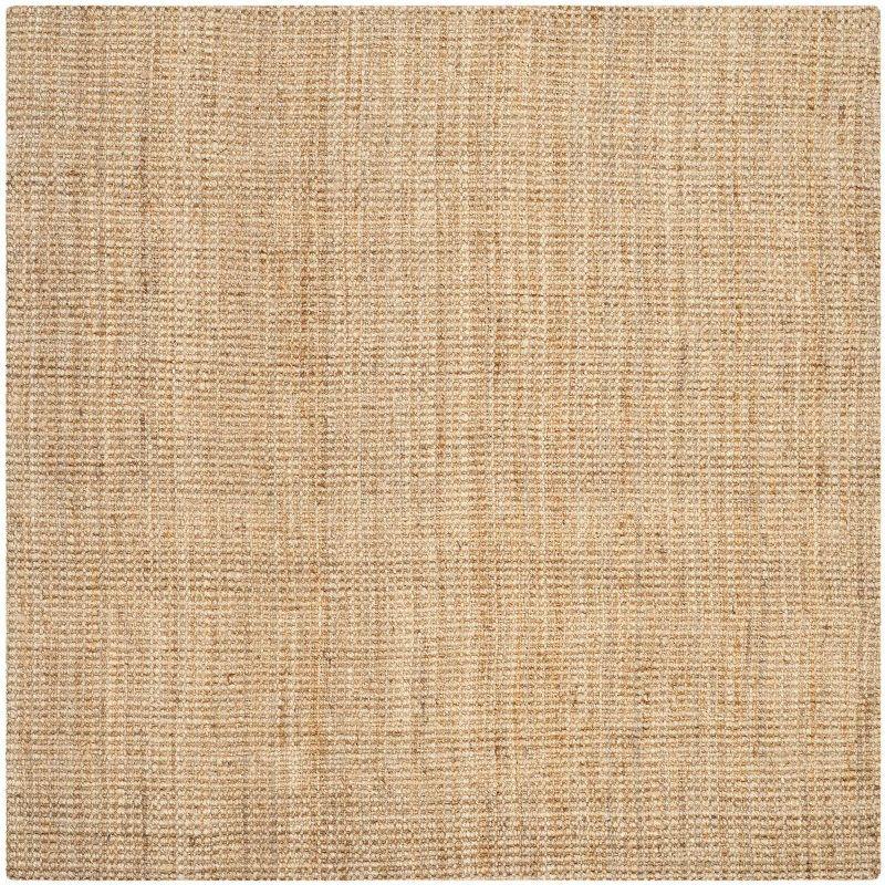 Hand-Knotted Jute Square Area Rug in Natural Brown, 9' x 9'