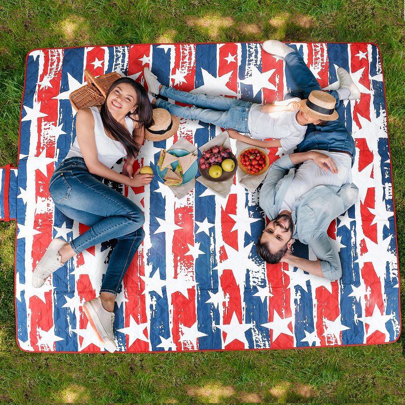 Tirrinia Picnic Blanket Extra Large Waterproof Lightweight Portable Outdoor Mat for Family Camping, Travel, Park, Beach, Hiking, Stadium, Concerts ( Striped Print, 70''X80'') - Machine Washable
